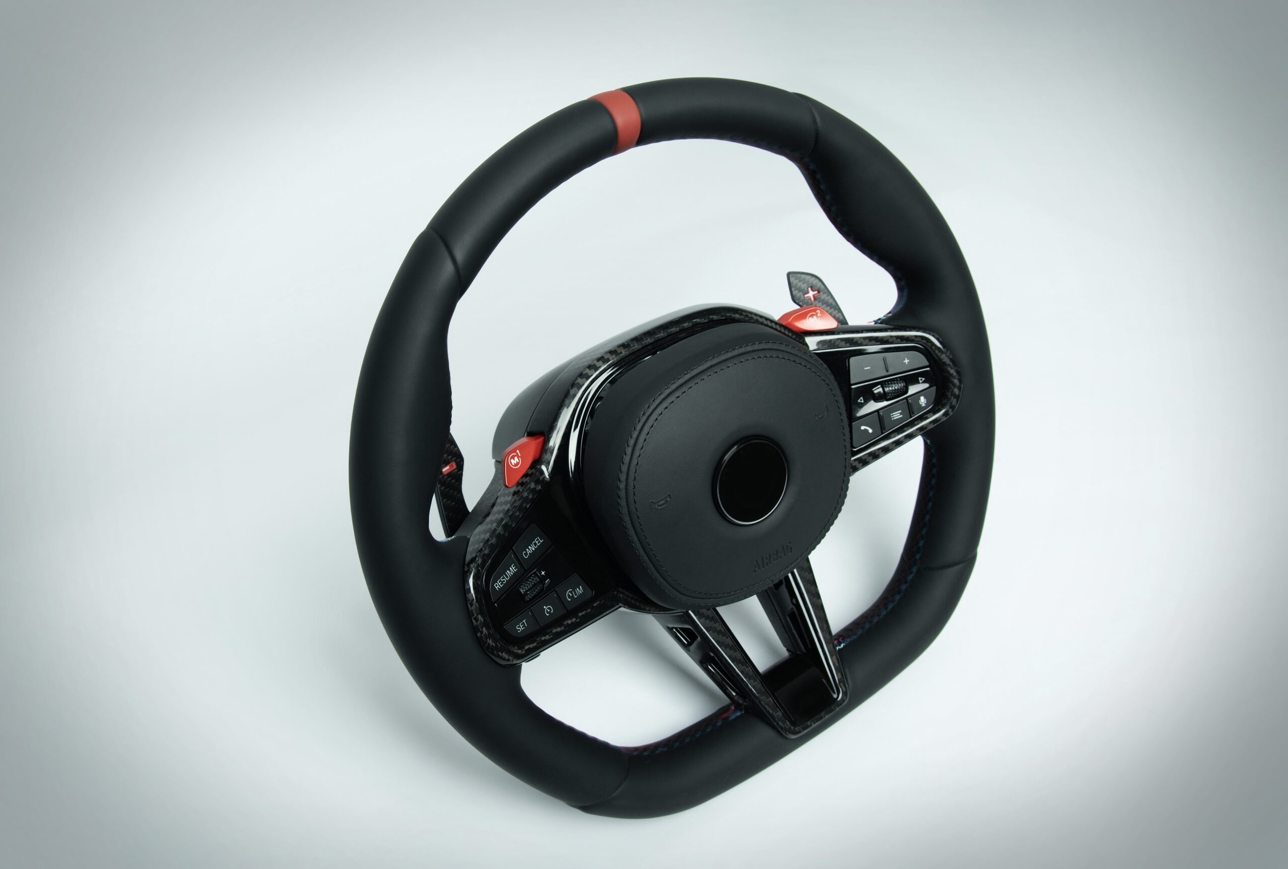 BMW G series steering wheel with carbon fiber inner trim & Red M button - Image 3