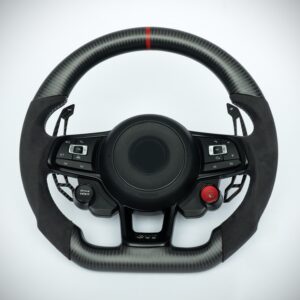 Volkswagen Golf GTi Carbon fiber steering wheel with red marker, white stiching on suede grip