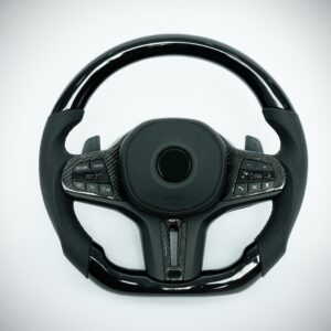 BMW G series steering wheel with piano black finish and sports grip