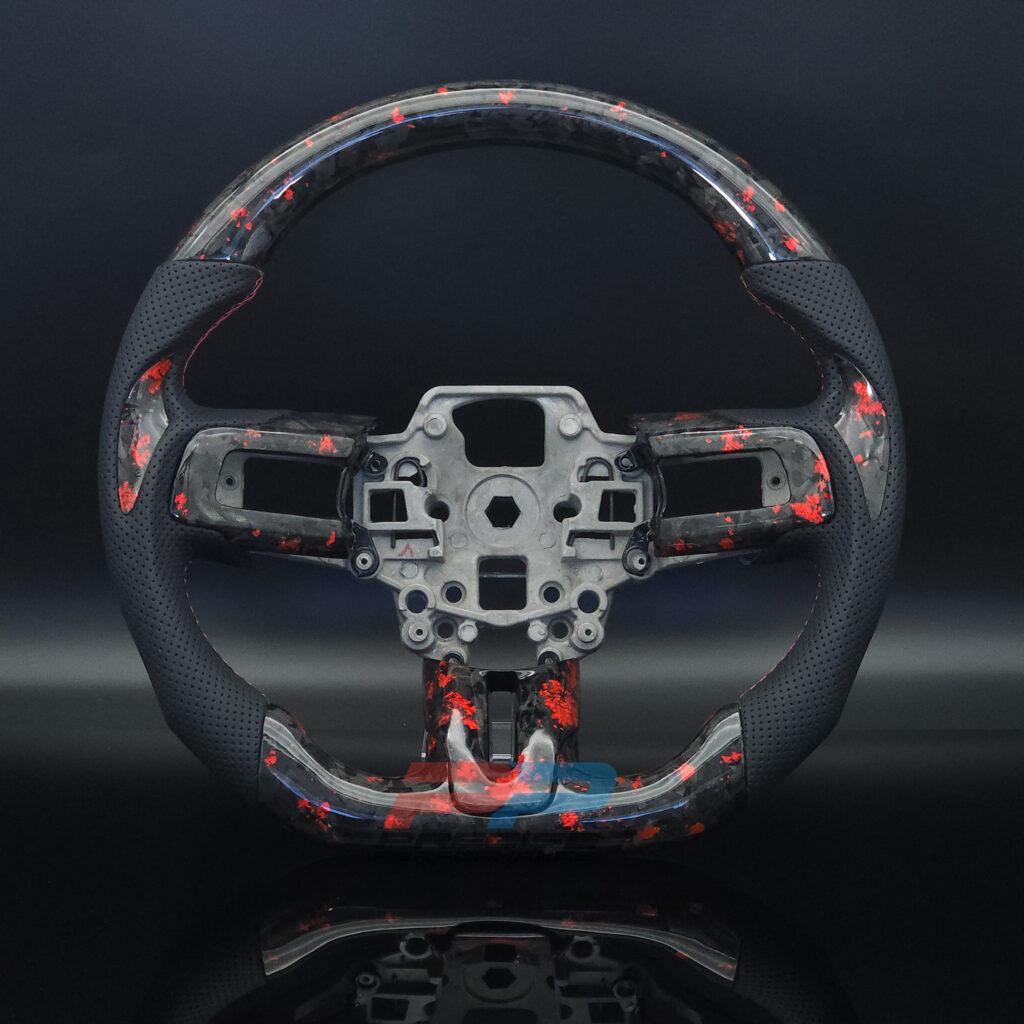 Ford Mustang 2015-23 forged carbon fiber steering wheel with red accents