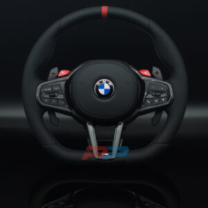 BMW G chassis 3, 4, 5, 7, X3, X4, X5, X6 leather steering wheel with carbon fiber trim and red center marker