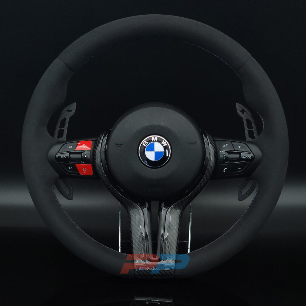 BMW F chassis 2, 3, 4, X1, X2, X3, X4, X5, X6 suede steering wheel with carbon trim