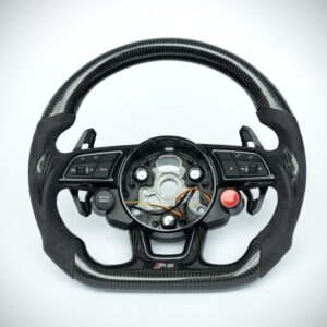 Audi matte carbon fiber flat bottom steering wheel with perforated leather grip