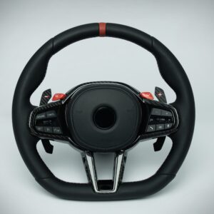 BMW G chassis 3, 4, 5, 7, X3, X4, X5, X6 leather steering wheel with carbon fiber trim and red center marker