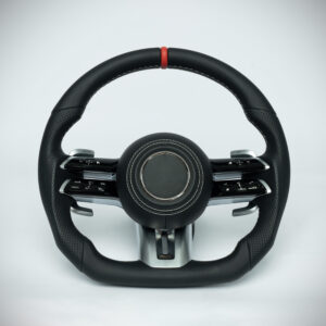 Mercedes Benz 2012-18 C, E, S, GLK, GLE, GL leather steering wheel with red marker and white stiching