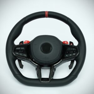 BMW G chassis 3, 4, 5, 7, X3, X4, X5, X6 leather steering wheel with carbon fiber trim and red center marker