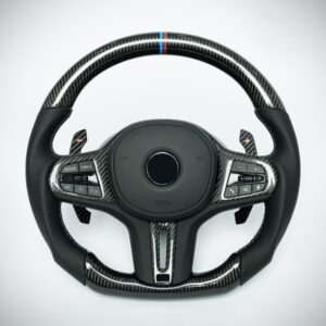BMW G chassis 3, 4, 5, 7, X3, X4, X5, X6 carbon fiber steering wheel with carbon trim and M colored center marker