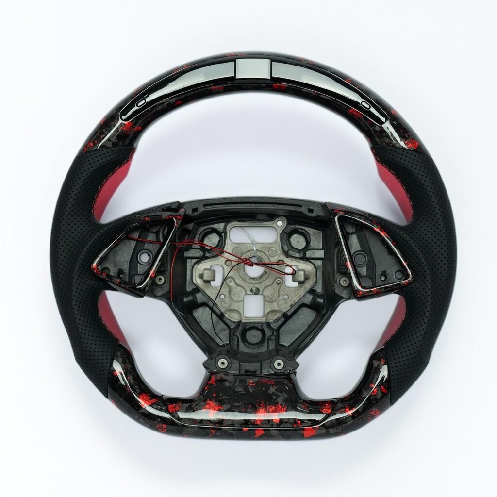 Chevy Camaro 2016-24 forged carbon fiber steering wheel with red accents