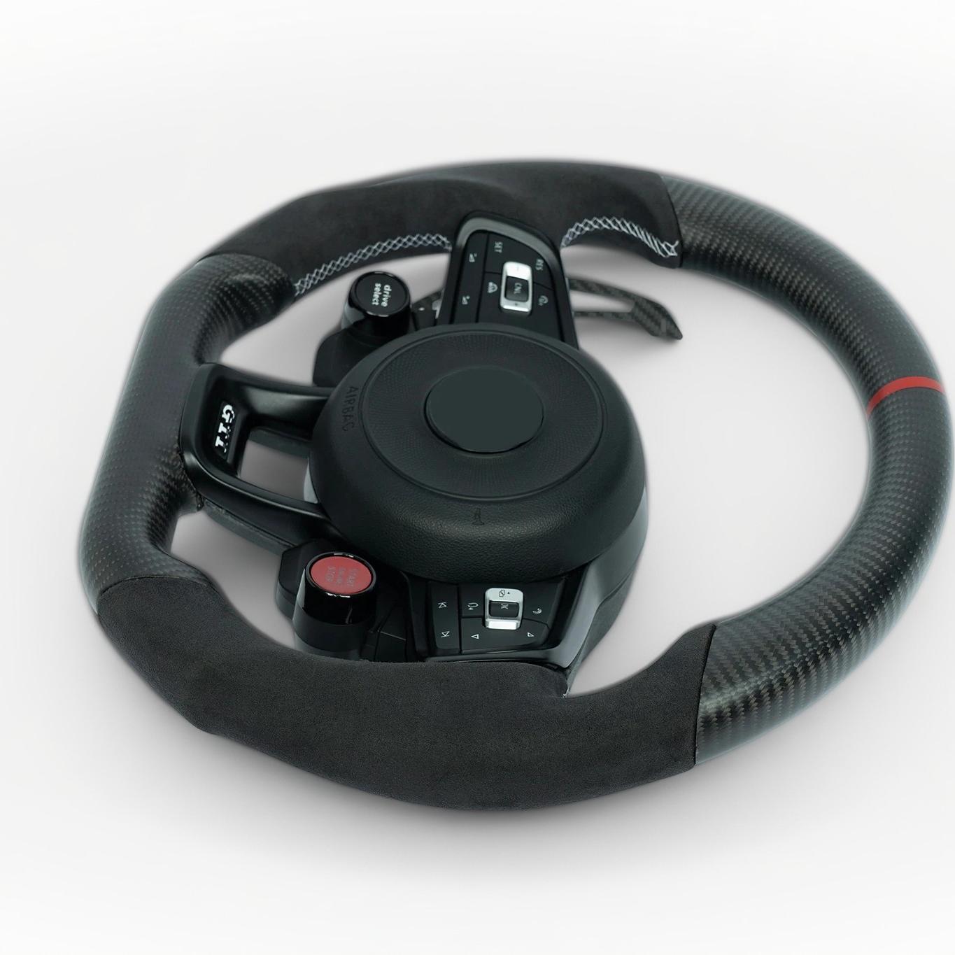 Volkswagen Golf GTi Carbon fiber steering wheel with red marker, white stiching on suede grip - Image 4