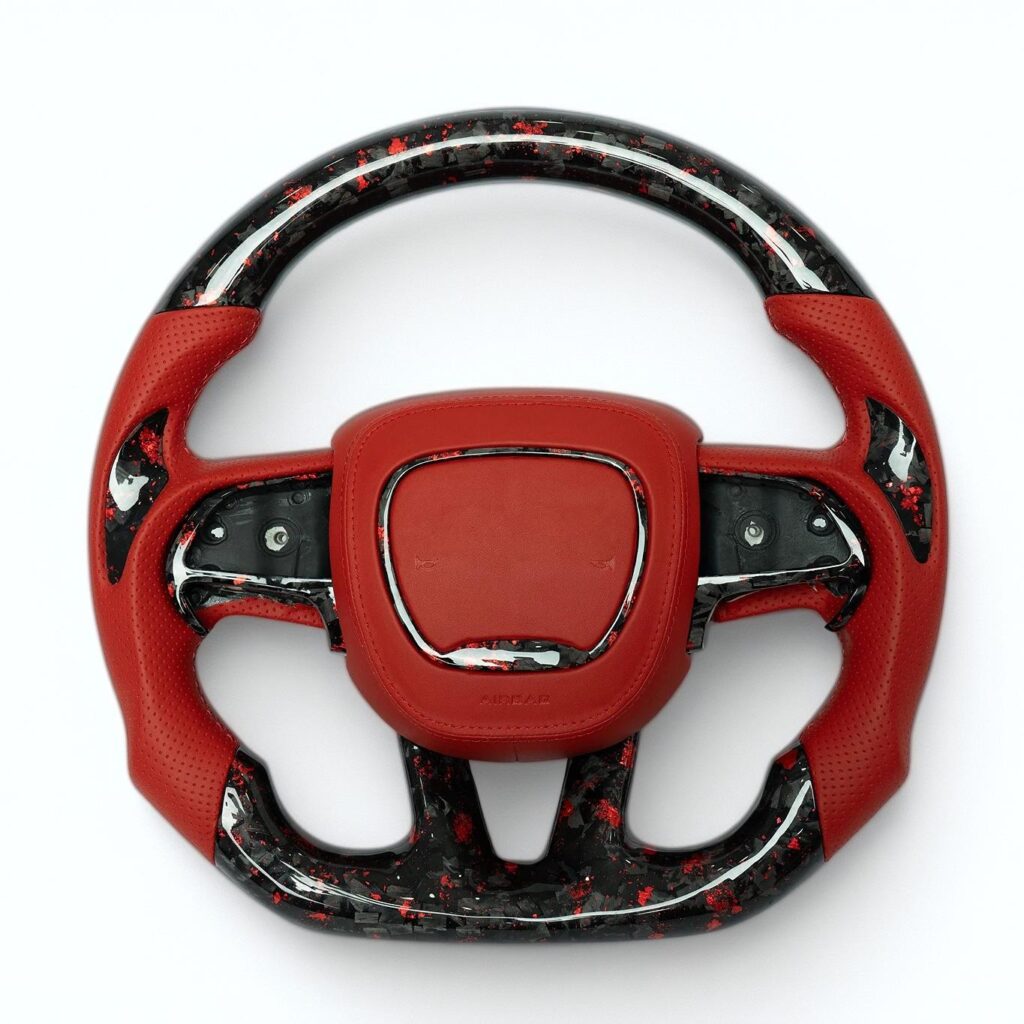 Dodge 2015-23 Challenger/Charger forged carbon fiber steering wheel with red accents