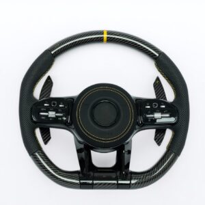Mercedes Benz 2012-18 C, E, S, GLK, GLE, GL carbon fiber steering wheel with yellow marker and yellow stiching
