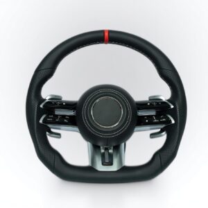 Mercedes Benz 2012-18 C, E, S, GLK, GLE, GL leather steering wheel with red marker and white stiching