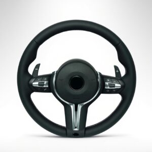 BMW E chassis 1, 3, X1, X5, X6, Z4 to F chassis OEM style steering wheel with M color stiching