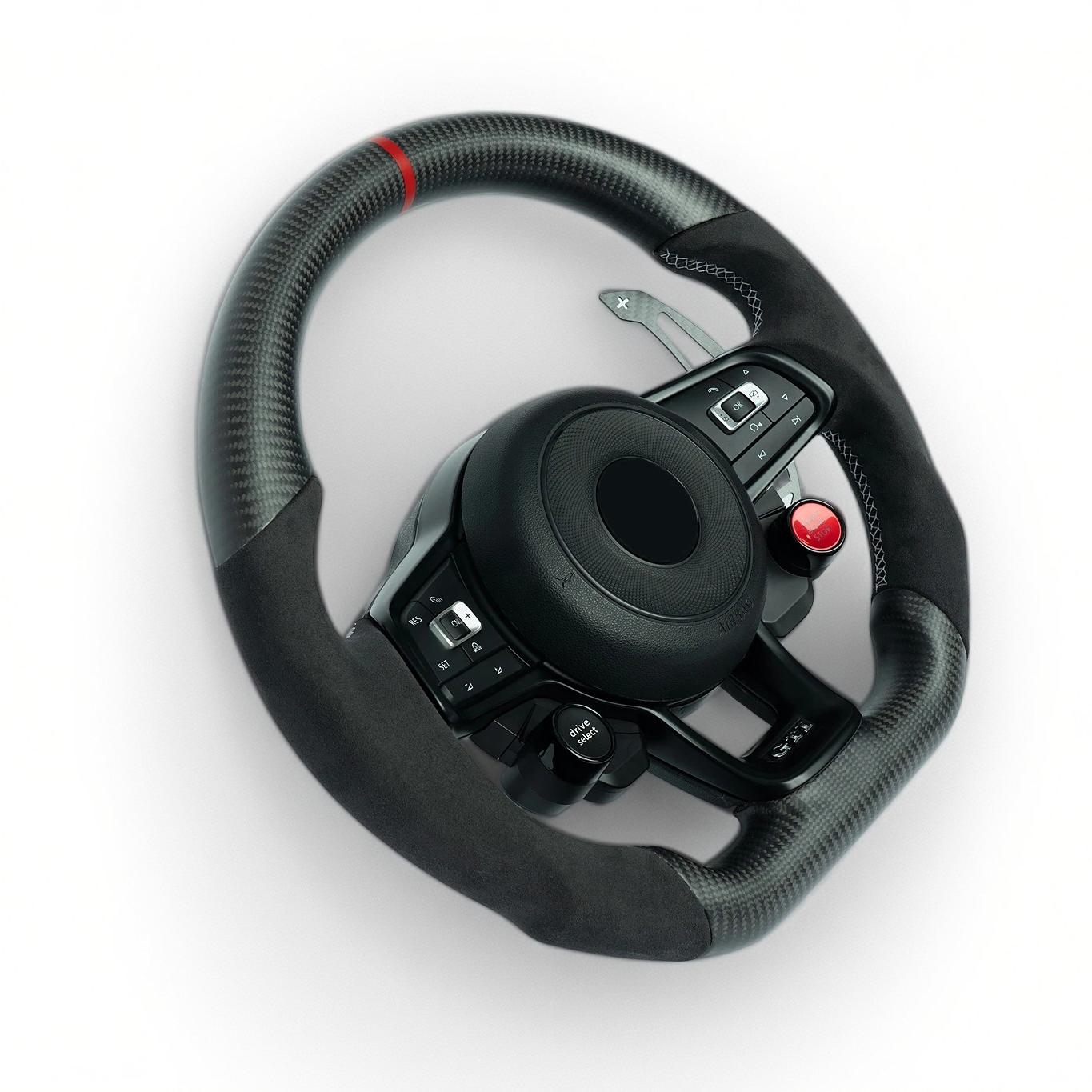 Volkswagen Golf GTi Carbon fiber steering wheel with red marker, white stiching on suede grip - Image 3