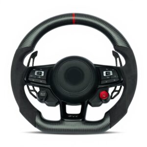 Volkswagen Golf GTi Carbon fiber steering wheel with red marker, white stiching on suede grip