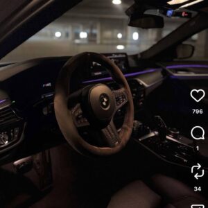 Deposit 100$, total price 700$, free shipping.BMW g30 m550i requirement:full alcantera, carbon fiber trim,with button and carbon paddle shifter, with heated and vibration,m1/m2 button, black center strip, tri color stitching, round oem shape,