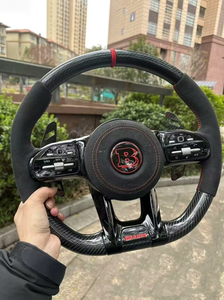 2018 GLE43 AMG (809AMG Barbus Steering wheel,carbon fiber+Suede grip,Vibrate,suede airbag cover, red stitching and center strip.Barbus logo)